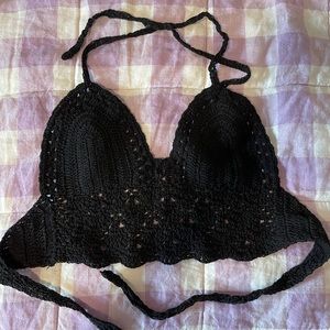 SOLD ON DEPOP black crochet tie halter top